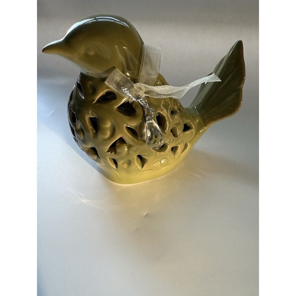 Sage Green Glazed Ceramic Bird Figurine Potpourri Cottagecore Farmhouse Country